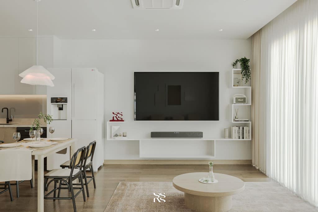 Thiết kế nội thất phòng khách căn hộ MHBR Tower Lan Phương phong cách Japandi