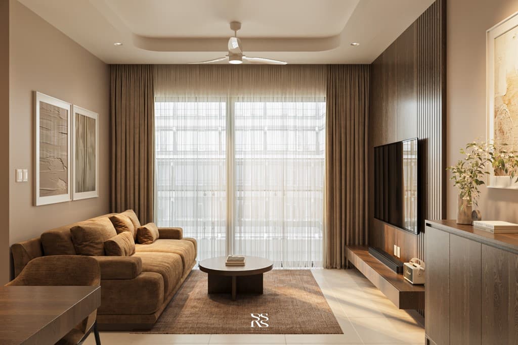 Thiết kế nội thất phòng khách căn hộ Celesta Rise, Japandi Style