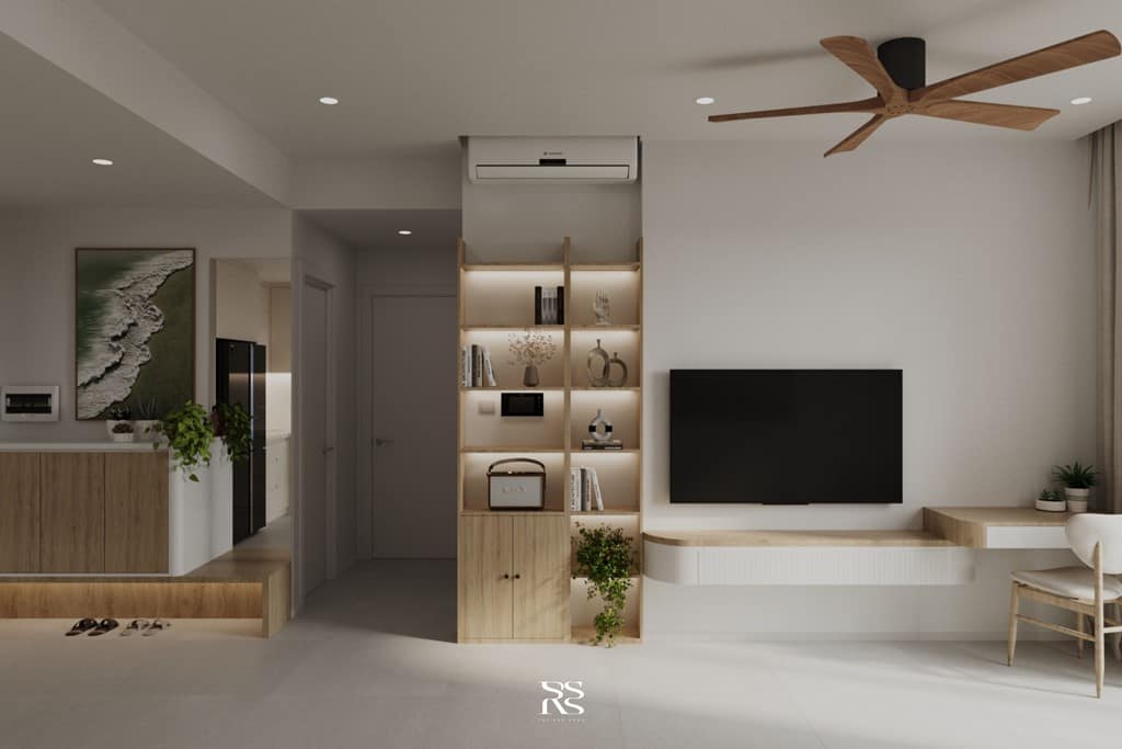 Thiết kế nội thất phòng khách căn hộ Urban Green phong cách Japandi