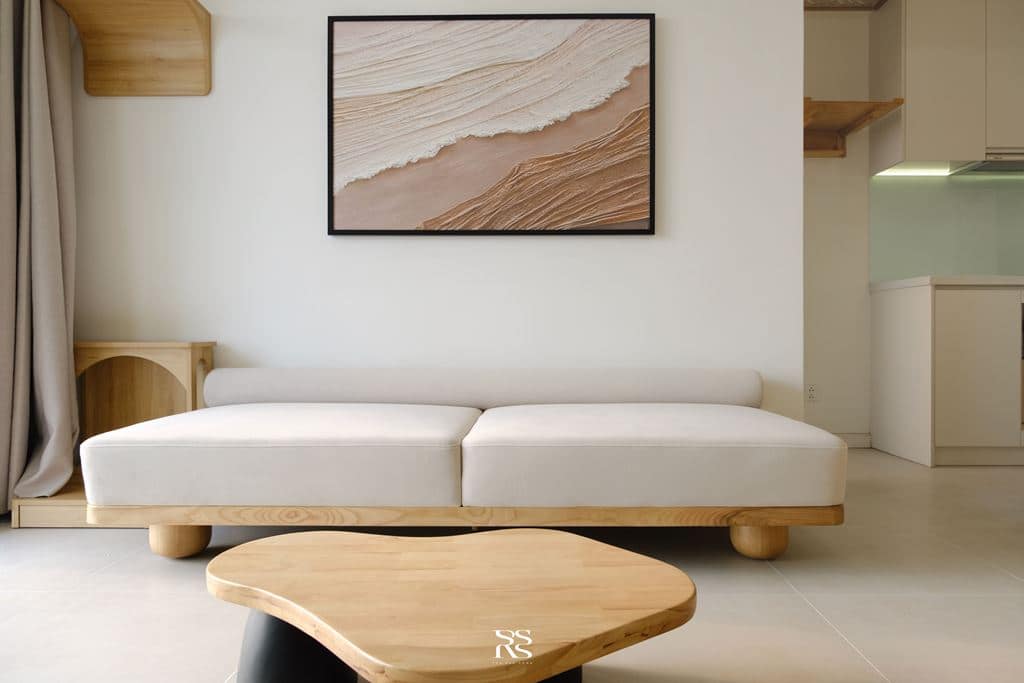 Hoàn thiện nội thất phòng khách căn hộ Urban Green - Japandi Style