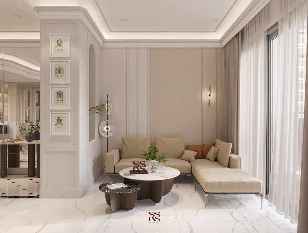 Thiết kế nội thất phòng khách căn hộ Celesta Rise, Neoclassic Style