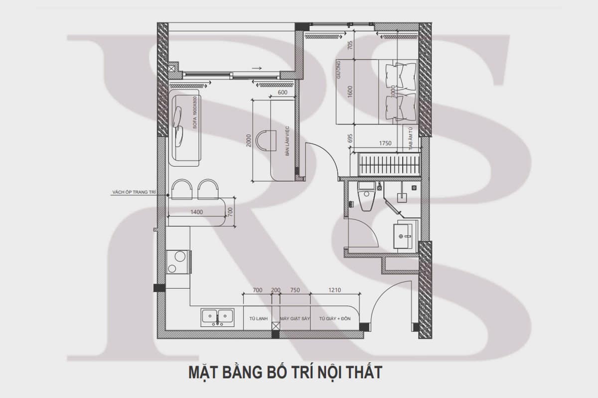 Mặt bằng bố trí nội thất căn hộ Urban Green - Kusto Home, tháp Aster