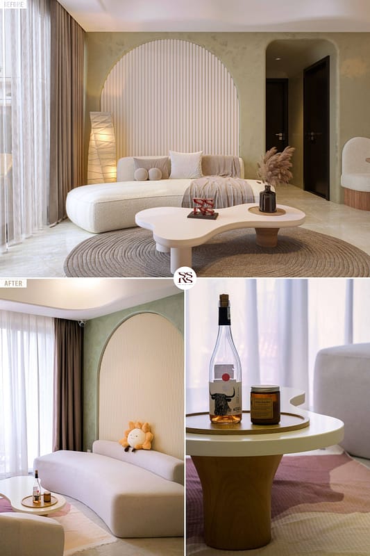 Hoàn thiện nội thất phòng khách căn hộ Celesta Rise, phong cách Wabisabi, tháp T4